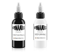 DLDN01 Confezione da 2 flaconi di inchiostro per tatuaggio nero puro, inchiostro bianco chiaro per tatuaggi umani o pelli sperimentali, nero e bianco (30 ml)