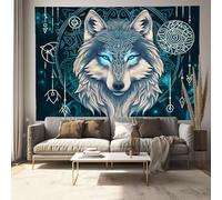 DLERFLOVR Arazzo da Parete Lupo Misterioso - Arte Murale Rune Antiche Appendere Alla Parete Multiuso Arte Murale Estetico per Soggiorno, Camera da Letto, Dormitorio Decor - 150x130 cm, Turchese