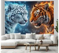 DLERFLOVR Arazzo da Parete Scontro Tra Leopardo Delle Nevi E Tigre - Appeso da Parete - 230x180 cm - Poster da Stile Fantasy per Camera da Letto Soggiorno Dormitorio Murale Decorazione, Blu