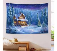 DLERFLOVR Arazzo Foresta Di Alberi Di Natale, Arazzo da Parete Capanna Nella Foresta Invernale Telo da Parete Arte Muraria per Soggiorno Camera da Letto Dormitorio Decorazione, Indaco