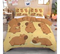 DLERFLOVR Biancheria da Letto Reversibile con Note Sul Capibara Set Copripiumino Matrimoniale Sacco Copri Piumone Tema Cantato Ultra Morbido con 2 Federa 50x80 cm, Non Stirabiledi, Marrone