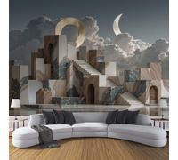 DLERFLOVR Carta da Parati Architettura Geometrica 350x250cm - Fotomurali in Seta Medioevo E Moderno Decorazione da Muro XXL Poster Gigante Design per Per Soggiorno Tv Sfondo Muro Decorazioni, Grigio