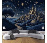 DLERFLOVR Carta da Parati Architettura Medievale 350x250cm Carta da Parete Paesaggio Di Città Da Favola Decorativo Sfondo Rivestimento Parete per Camera da Letto, Soggiorno, Cucina, Blu Navy