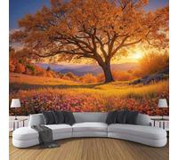 DLERFLOVR Carta da Parati Campi Autunnali 150x105cm - Fotomurali in Seta Paesaggio Autunnale Decorazione da Muro XXL Poster Gigante Design per Per Soggiorno Tv Sfondo Muro Decorazioni, Giallo Dorato