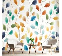 DLERFLOVR Carta da parati Foglie Ad Acquerello, 400x280cm Fotomurali in Seta Rami Di Albero Astratti Decorazione da Muro XXL Poster Gigante Design per Ufficio TV Sfondo, Colore Della Terra