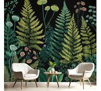 DLERFLOVR Carta Da Parati Foglie E Fiori Di Felce Fotomurali Piante Forestali Decorazione da Muro XXL Poster Gigante Design per Camera letto, Soggiorno, 150x105cm, Verde Scuro