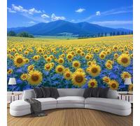 DLERFLOVR Carta da Parati Giardino Dei Girasoli 150x105cm - Fotomurali in Seta Campi Estivi Decorazione da Muro XXL Poster Gigante Design per Per Soggiorno Tv Sfondo Muro Decorazioni, Blu