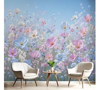 DLERFLOVR Carta da Parati Illustrazioni Realistiche 450x315cm Carta da Parete Campi Di Fiori Selvatici Decorativo Sfondo Rivestimento Parete per Camera da Letto, Soggiorno, Cucina, Azzurro Cielo