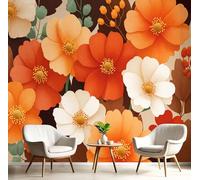 DLERFLOVR Carta da Parati in Seta, 300x210cm Fotomurali Il Potere Dei Fiori Decorativo Sfondo Fiori Di Moda Carta da Parete Decorazione da Parete per Soggiorno Camera Ristorante, Arancia