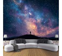 DLERFLOVR Carta da Parati in Seta Via Lattea Carta da Parete Vista Dalla Cima Della Montagna Fotomurali Decorazione da Muro per Soggiorno Camera Ristorante Camera dei Bambini, 250x175cm, Blu-Viola