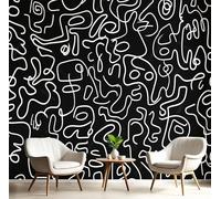 DLERFLOVR Carta Da Parati Onda Fotomurali Disegno Di Graffiti Lineari Decorazione da Muro XXL Poster Gigante Design per Camera letto, Soggiorno, 450x315cm, Nero