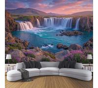 DLERFLOVR Carta da Parati Panoramica Magnifica Cascata, Fotomurali in Seta Tramonto In Islanda XXL Poster Gigante Decorazione da Parete per Soggiorno, Camera, Ristorante, Rosa, 400x280cm
