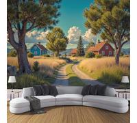 DLERFLOVR Carta da Parati Panoramica Stile Surrealista 150x105cm Fotomurali in Seta Strada Di Campagna XXL Poster Gigante Decorazione da Parete per Soggiorno Camera Camera dei Bambini, Verde Salvia