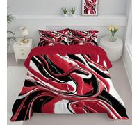 DLERFLOVR Piumino Letto Matrimoniale 4 Stagioni 220x240cm Piumino Leggero Inchiostro Rosso E Nero Trapunta Trapuntato Linee Astratte Onde Morbido Avvolgente - Lavabile in Lavatrice Rosso