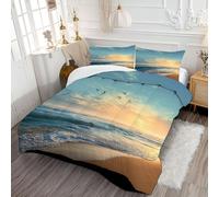 DLERFLOVR Piumino Letto Matrimoniale 4 Stagioni 220x240cm Piumino Leggero Onde E Spiaggia Trapunta Trapuntato Spiaggia Tranquilla Morbido Avvolgente - Lavabile in Lavatrice Azzurro Chiaro