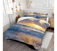 DLERFLOVR Piumino Letto Matrimoniale 4 Stagioni 240x260cm Piumino Leggero Onde E Spruzzi Del Mare Trapunta Trapuntato Alba Sulla Spiaggia Morbido Avvolgente - Lavabile in Lavatrice Blu