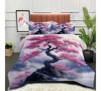 DLERFLOVR Piumino Letto Matrimoniale 4 Stagioni Copriletto Trapuntino Alberi Di Ciliegio In Fiore Set Piumino Leggero e Morbido Antiche Vette Lavabile in Lavatrice con 2 Federe 220x240cm Rosa