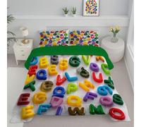 DLERFLOVR Piumino Letto Singolo 4 Stagioni Copriletto Trapuntino Lettere Di Plastica Set Piumino Leggero e Morbido Giocattoli Per Bambini Lavabile in Lavatrice con 1 Federe 135x200cm Multicolore