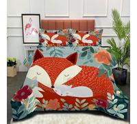 DLERFLOVR Piumino Letto Volpe Carina Singolo 4 Stagioni 135x200cm - Piumone Autunnale InvernaleGiardino Dei Cartoni Animati Trapunta Traspirante e super morbido con 1 Federe, Rosso