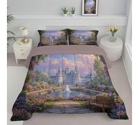 DLERFLOVR Piumino Reversibile Letto Matrimoniale Giardini Del Castello Lavabile Piumoni Fontana Del Palazzo Trapunta Leggero Piumino Trapuntato per Tutte le Stagioni, Blu-Viola, 260x230cm