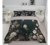 DLERFLOVR Piumino Reversibile Letto Matrimoniale Medusa Della Barriera Corallina Lavabile Piumoni Stile Vittoriano Trapunta Leggero Piumino Trapuntato per Tutte le Stagioni, Verde Scuro, 240x220cm