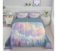 DLERFLOVR Piumino Reversibile Letto Matrimoniale Montagne Da Sogno Lavabile Piumoni Paesaggio Forestale Trapunta Leggero Piumino Trapuntato per Tutte le Stagioni, Rosa, 240x220cm