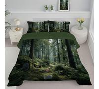 DLERFLOVR Piumino Reversibili Muschio Della Foresta Letto Singolo Trapunta Leggero Piante Del Bosco 140x200cm Piumone Trapuntato Morbido e Traspirante per tutte le stagioni, Verde Scuro