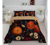 DLERFLOVR Piumone Matrimoniale Eleganti Fiori Selvatici Trapunta Reversibile Giardino Malinconico Piumino Leggera e Calda Set Piumino 4 Stagioni Lavabile in Lavatrice con Federe, Arancia, 200x200cm