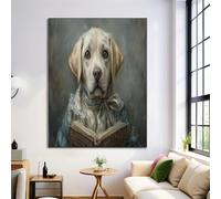 DLERFLOVR Quadri Lettura Del Labrador 50x70cm Stampa su Tela Ritratti Di Animali Stampe da Parete Murale Arte Decorazioni da Parete per Soggiorno Camera da letto Ufficio, Grigio Scuro