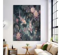 DLERFLOVR Quadri Loto Koi 30x40cm Stampa su Tela Accademia Oscura Stampe da Parete Murale Arte Decorazioni da Parete per Soggiorno Camera da letto Ufficio, Verde