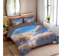 DLERFLOVR Set Copripiumino Mare E Spiaggia - Parure Copri Piumino Dune Di Alghe - Sacco Piumone 260x240cm Set di Biancheria da Letto Reversibile con 2 Federe - Non Stirabiledi, Azzurro Chiaro