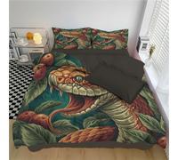 DLERFLOVR Set Copripiumino Matrimoniale 200x200cm, Copripiumino Reversibile Serpente Dell'Orrore Biancheria da Letto Foresta Pluviale Tropicale 3 Pezzi Copri Piumino con 2 Federe, Verde Salvia