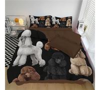 DLERFLOVR Set Copripiumino Matrimoniale 240x260cm, Copripiumino Reversibile Barboncino Biancheria da Letto Animali Carini 3 Pezzi Copri Piumino con 2 Federe, Nero