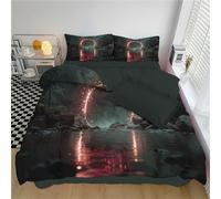 DLERFLOVR Set Copripiumino Matrimoniale Portale Magico, Morbido Parure Copri Piumino Fiume Della Foresta Parure Copripiumino Reversibile Biancheria da Letto per 4 Stagioni, 260x240cm, Verde Scuro