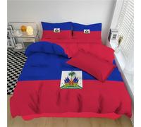 DLERFLOVR Sets Copripiumino Matrimoniale Sentimento Nazionale - Biancheria da Letto Reversibile Bandiera Haitiana Sacco Copri Piumino Morbida e Traspirante con 2 Federe 50x80cm, 200x200cm, Rosso Blu
