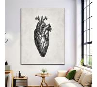 DLERFLOVR Stampa Su Tela Diagramma Di Anatomia Retrò - Stampe Su Poster Artistiche con Cuore Umano Decorazioni Da Parete Per Soggiorno, Bagno, Ufficio, 60x80cm, Grigio Chiaro Senza Cornice