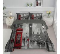 DLERFLOVR Trapunta Letto Matrimoniale Big Ben Piumone Letto Trapuntato Scena Di Strada Di Londra Caldo e Soffice Piumino Invernale - Lavabile in Lavatrice con Federe 240x220cm, Grigio