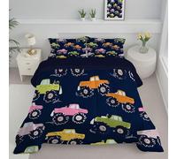 DLERFLOVR Trapunta Letto Matrimoniale Monster Truck Piumone Letto Trapuntato Stile Cartone Animato Caldo e Soffice Piumino Invernale - Lavabile in Lavatrice con Federe 200x200cm, Blu Navy