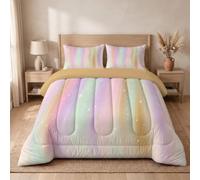 DLERFLOVR Trapunta Singolo, Strisce Verticali Astratte, Piumino Reversibile Beige | Trapunta e Piumone 4 Stagioni Stella Striata, Morbido e Traspirante, Lavabile 60° per Tutte Le Stagioni