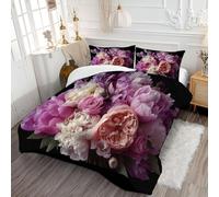 DLERFLOVR Trapunte Bouquet Di Peonie 4 Stagioni Piumone Letto Matrimoniale Stile Retrò Malinconico Piumoni Traspirante Quattro Stagioni Anallergico e Lavabile con 1 Federe, Viola