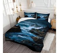 DLERFLOVR Trapunte Onde Dell'Oceano 4 Stagioni Piumone Letto Matrimoniale Costa Rocciosa Piumoni Traspirante Quattro Stagioni Anallergico e Lavabile con 1 Federe, Blu Scuro