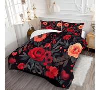DLERFLOVR Trapunte Papavero Rosa 4 Stagioni Piumone Letto Singolo Stile Country Romantico Piumoni Traspirante Quattro Stagioni Anallergico e Lavabile con 1 Federe, Rosso