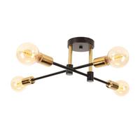 DLGLOLIN Lampadario a Sospensione Industriale, Plafoniera Vintage 4 Luci Apparecchio Nero Ottone, E27 Metallo Illuminazione a Soffitto Per Camera Da Letto Cucina Soggiorno Corridoio
