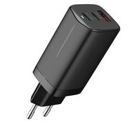 DLH Alimentatore da rete USB-C GaN 65W con 2x USB-C e 1x USB-A - Fornito con cavo USB-C 1,8m - Nouvo