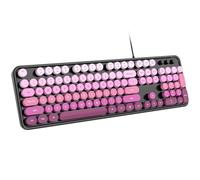 Dliter - Tastiera cablata con 104 tasti, per macchina da scrivere, USB, Plug and Play, tastiera da ufficio con tastierino numerico, indicatori di tappi, supporto pieghevole per Windows, PC, laptop