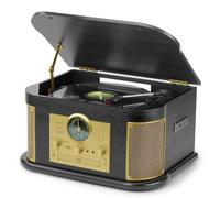 DLITIME Giradischi retrò 10-in-1 con Bluetooth, CD, radio FM, USB/SD per registrare vinili, altoparlanti integrati, ingresso AUX e uscita RCA