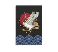 DLJGDS Poster decorativo da parete su tela con gru con animali che spiegano le ali sopra le onde sotto il sole rosso, decorazione moderna per la camera da letto, 40 x 60 cm