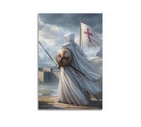 DLJGDS Poster decorativo da parete su tela, motivo: cavalieri templari, con scudo di spada e bandiera, decorazione moderna per camera da letto, 40 x 60 cm