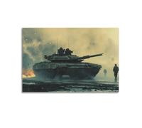 DLJGDS Poster militare realistico con battaglia, carro armato pronto e soldati, drammatico fumo e fiamme, decorazione moderna da parete per la camera da letto, 20 x 30 cm