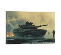 DLJGDS Poster militare realistico con battaglia, carro armato pronto e soldati, drammatico fumo e fiamme, decorazione moderna da parete per la camera da letto, 50 x 75 cm